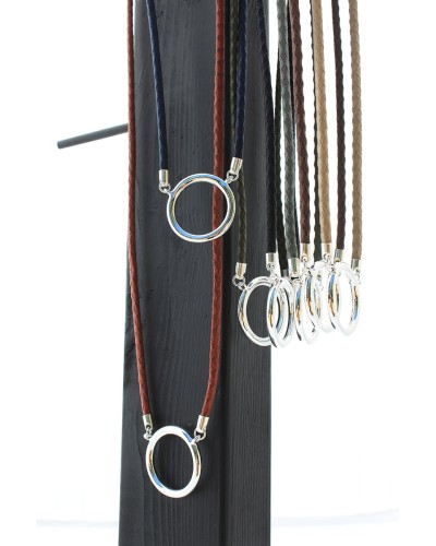 Large plated silver ring Pendants with braided cotton