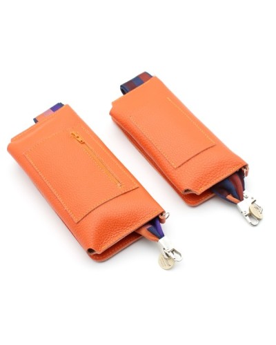 Petite sacoche cuir en bandoulière Orange 2 tailles Face arrière