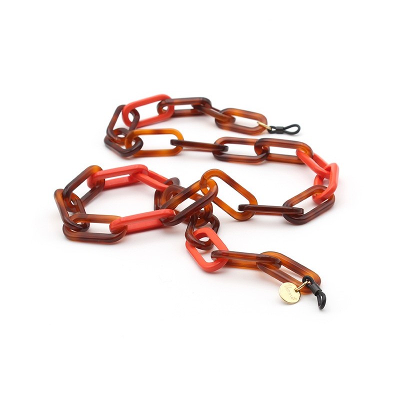 Brown (Shell) and Orange Bicolor Acetate chains with big rounded rectangular and thick links