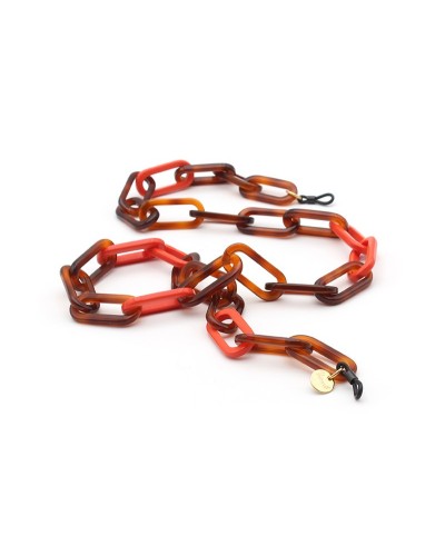 Brown (Shell) and Orange Bicolor Acetate chains with big rounded rectangular and thick links