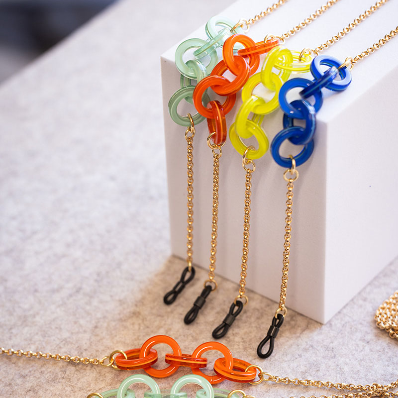 Chaîne à lunettes en métal jaseron avec Anneaux en acetate